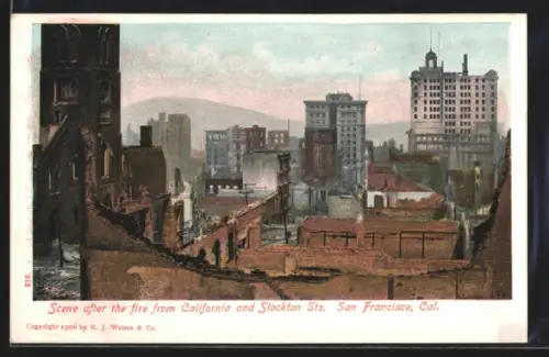 AK San Francisco, CA, Scene after the fire from California and Stockton Sts., Erdbeben