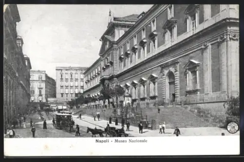 AK Napoli, Museo Nazionale, Pferdebahn