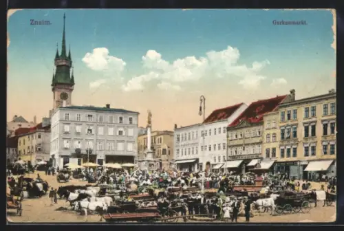AK Znaim, Blick auf den Gurkenmarkt mit Pferdekarren