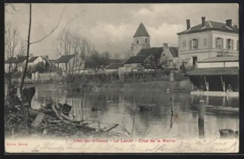 AK Isles-les-Villenoy, le Lavoir, Crue de la Marne, Hochwasser