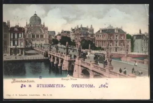 AK Amsterdam, Pferdebahn auf der Hooge Sluis