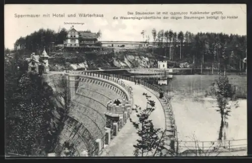 AK Marklissa, Sperrmauer mit Hotel und Wärterhaus