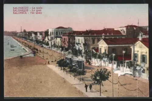 AK Salonique, Les Quais pavoises, Strassenbahn