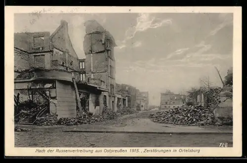 AK Ortelsburg, Zerstörungen in der Stadt nach dem Rückzug der russ. Truppen 1915