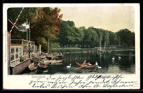 AK Königsberg i. Pr., Schlossteich mit Ruderbooten am Restaurant