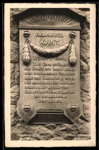 AK Königsberg i. Pr., Erinnerungstafel für Immanuel Kant
