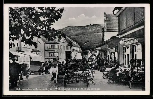 AK Schreiberhau i. Riesengebirge, Wilhelmstrasse mit Schneegrubenblick