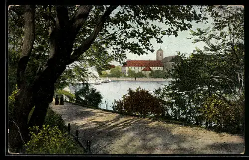 AK Breslau, Durchblick auf die Oder und die Sandkirche