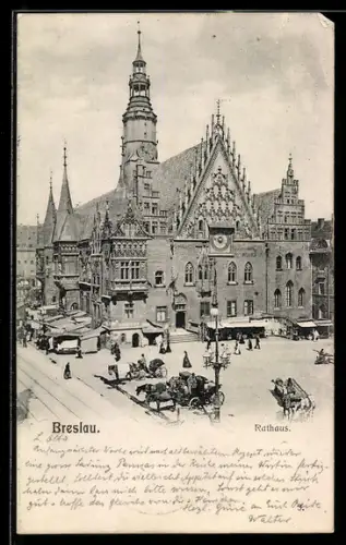 AK Breslau, Rathaus mit Verkaufsständen