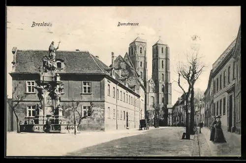 AK Breslau, Domstrasse mit Blick nach dem Dom