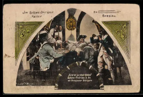 AK Breslau, Restaurant Schweidnitzer Keller, Grenadiere beim Pfeiferauchen