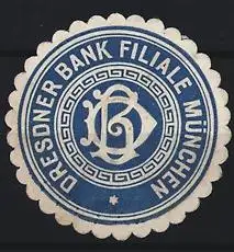 Reklamemarke München, Dresdner Bank Filiale, Monogramm-Design