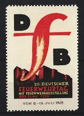 Reklamemarke Breslau, 20. Deutscher Feuerwehrtag 1928, Feuerwehrhelm