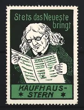 Reklamemarke Kaufhaus Stern, Frau mit Zeitung