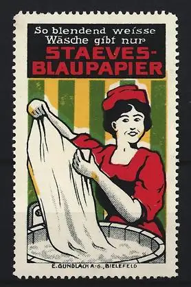 Reklamemarke Staeves-Blaupapier, Frau mit Wäsche