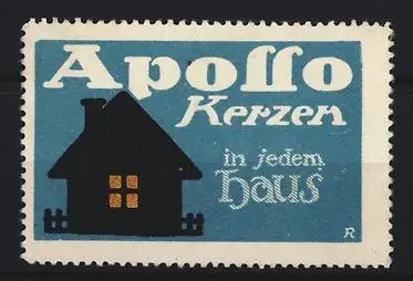 Reklamemarke Apollo Kerzen, Haus mit leuchtenden Fenstern