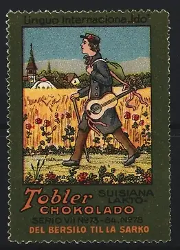 Reklamemarke Tobler Schokolade, Wanderer mit Gitarre