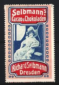 Reklamemarke Dresden, Richard Selbmann`s Cacao u. Chocoladen, Frau mit Hut