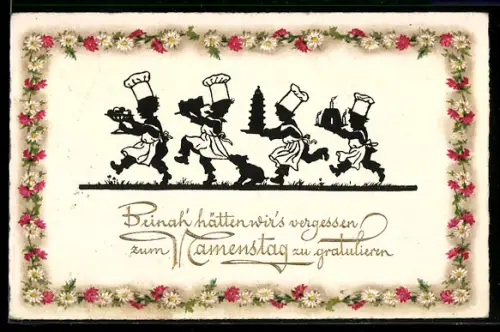 AK Bäcker gratulieren mit Kuchen zum Namenstag