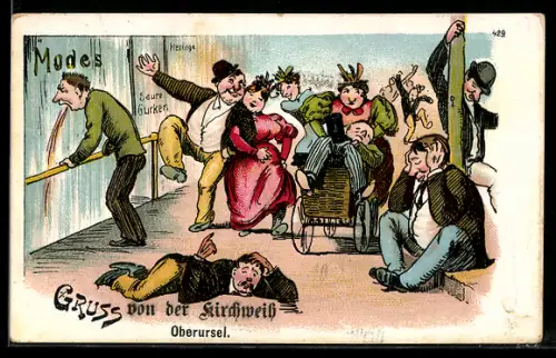 AK Festgesellschaft bei der Heimkehr, Betrunkener erbricht sich