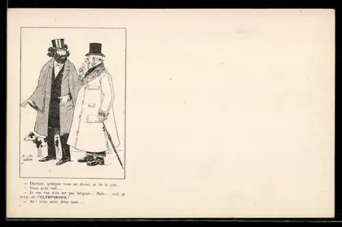 AK L`Olympienne et le seul Pétrole ayant une odeur agréable, Zwei Männer im Gespräch, Reklame