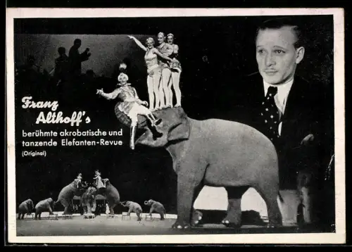 AK Franz Althoff`s Elefanten, Akrobatische und tanzende Elefanten-Revue, Zirkus