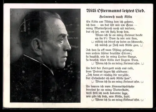 AK Willi Ostermanns letztes Lied Heimweh nach Köln