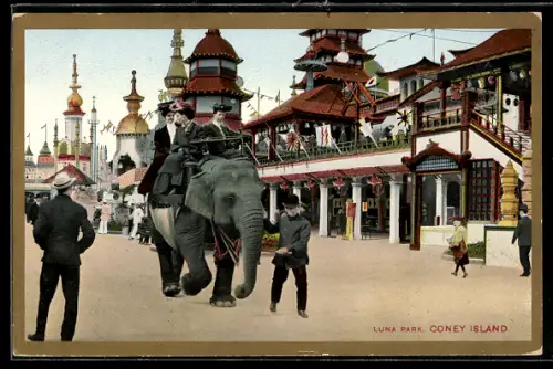 AK Coney Island, N.Y., Luna Park, Frauen auf einem Elefanten