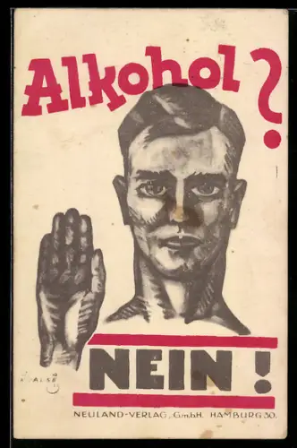 AK Mann hebt abwehrend die Hand und lehnt Alkohol, Anti-Alkohol