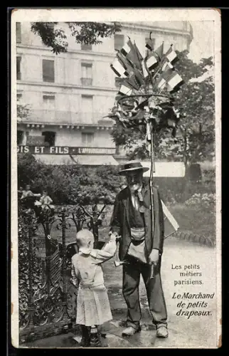 AK Paris, Les petits métiers parisiens, Le Marchand de petits drapeaux