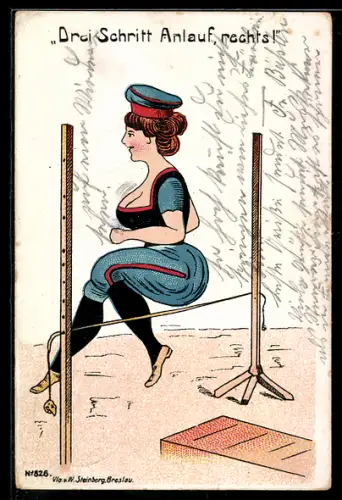 AK Frau in Uniform beim Hochsprung, Emanzipation