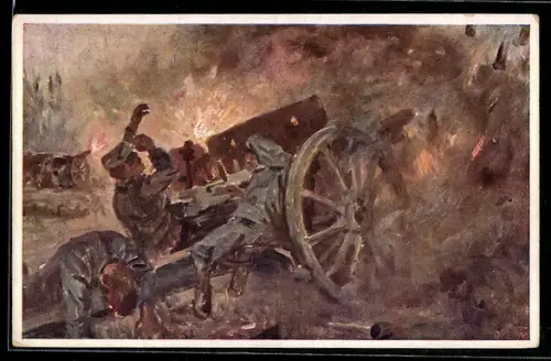 Künstler-AK Rotes Kreuz Nr. 445: Batterie im Feuer vor Rowno