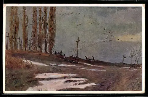 Künstler-AK Rotes Kreuz Nr. 448: Österreichischer Soldatenfriedhof in Russland