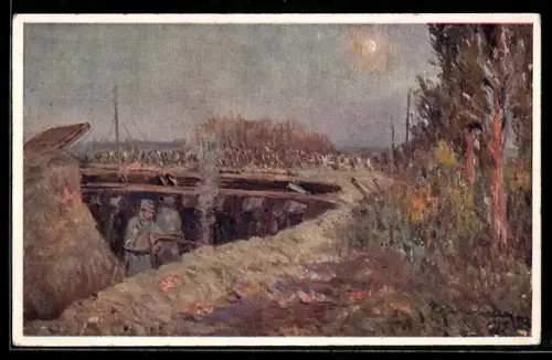 AK Rotes Kreuz Nr. 438, Schlacht um Rowno, Soldaten im Schützengraben an der russischen Durchbruchstelle