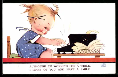 Künstler-AK Mabel Lucie Attwell: Mädchen sitzt an der Schreibmaschine