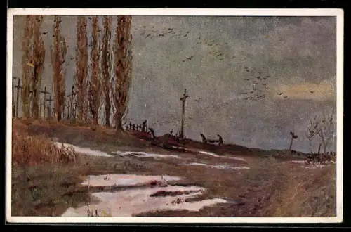 Künstler-AK Rotes Kreuz Nr. 448: Österreichischer Soldatenfriedhof in Russland