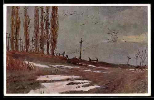 Künstler-AK Rotes Kreuz Nr. 448: Österreichischer Soldatenfriedhof in Russland