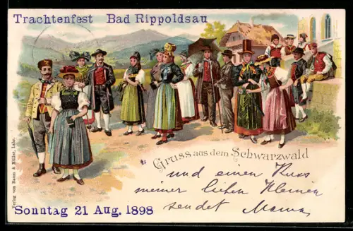AK Schwarzwald, Männer u. Frauen in Schwarzwälder Trachten