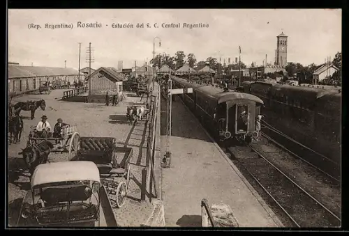 AK Rosario, Estacion del f. C. Central Argentino, Bahnhof