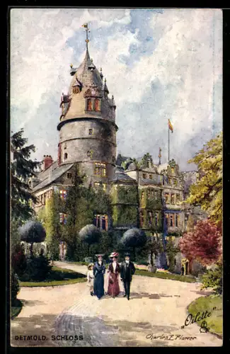 Künstler-AK Charles F. Flower: Detmold, Spaziergang vorm Schloss