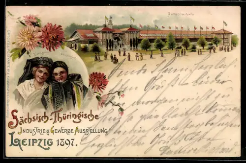 Lithographie Leipzig, Sächsich-Thüringische Industrie & Gewerbe Ausstellung 1897, Gartenbauhalle