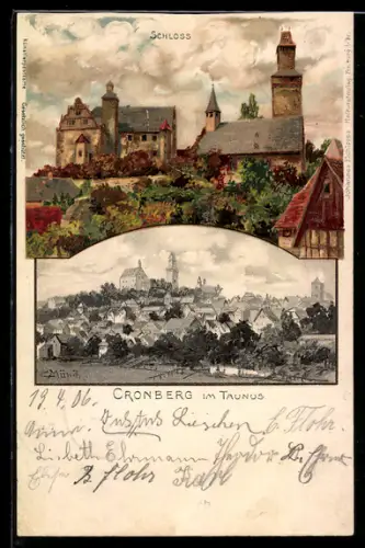 Künstler-AK Carl Münch: Cronberg im Taunus, Burg, Ortsansicht