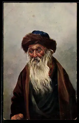 Künstler-AK Jerusalem, Älterer Jude mit Vollbart