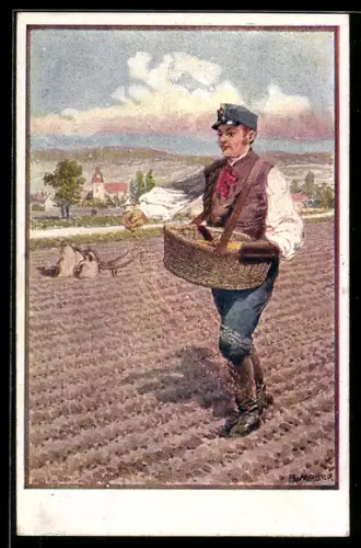 Künstler-AK Richard Moser: Rotes Kreuz Nr.: 532, Sämann aus den Invalidenschulen