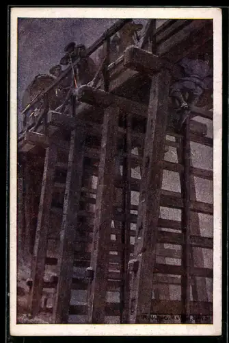 AK Rotes Kreuz Nr. 579, Leutnant E. Predragovic befestigt unter russ. Beschuss Sprengladung an der Bialabrücke