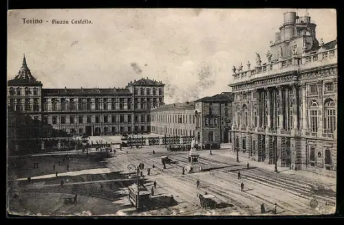 AK Torino, Piazza Castello con tram e palazzi storici