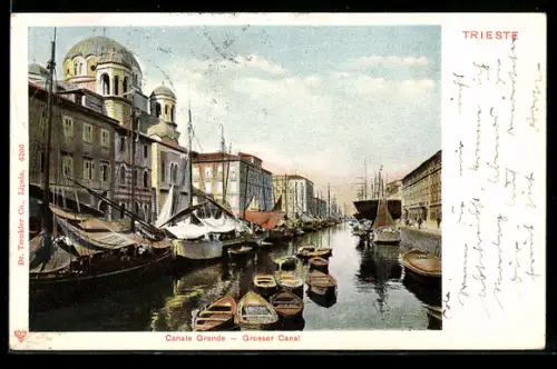 AK Trieste, Canale Grande con barche e edifici storici