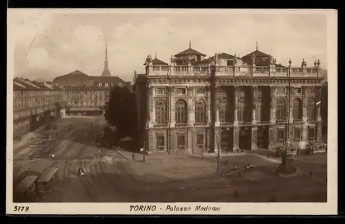 AK Torino, Palazzo Madama con tram e vista sulla Mole Antonelliana