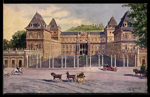 AK Torino, Castello del Valentino con carrozza e auto d`epoca