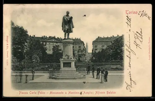 AK Torino, Piazza Carlo Felice, Monumento a Massimo d`Azeglio di Alfonso Balzico